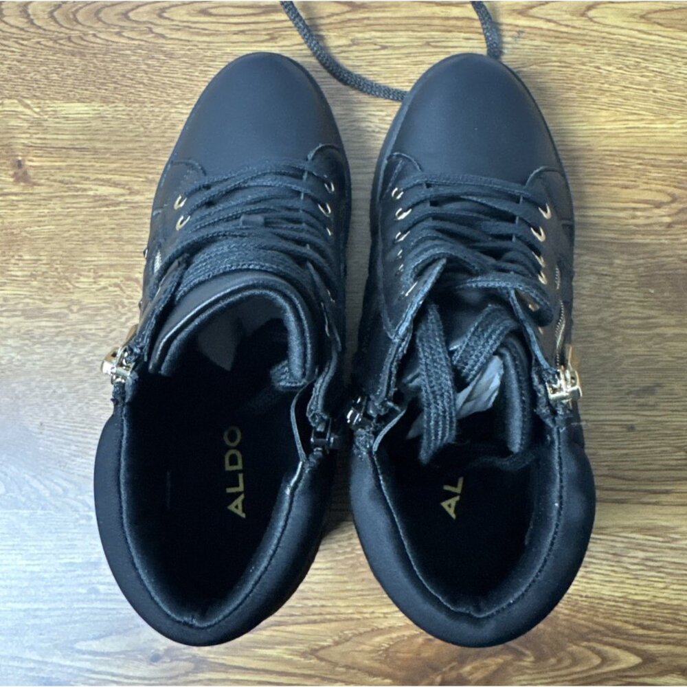 ALDO Ailannah Size 7 Black Faux Leather Lace Up/Zip Hi Top Sneakers Women’s - Picture 5 of 9
